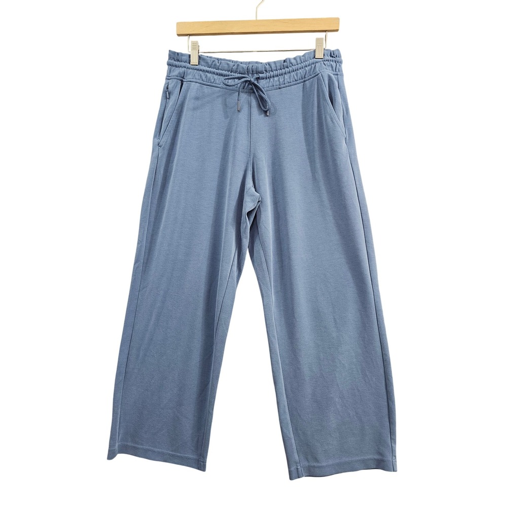 Athleta Wide Leg Pants Womens M Blue Solid Modal Blend Elastic Waist Drawstring